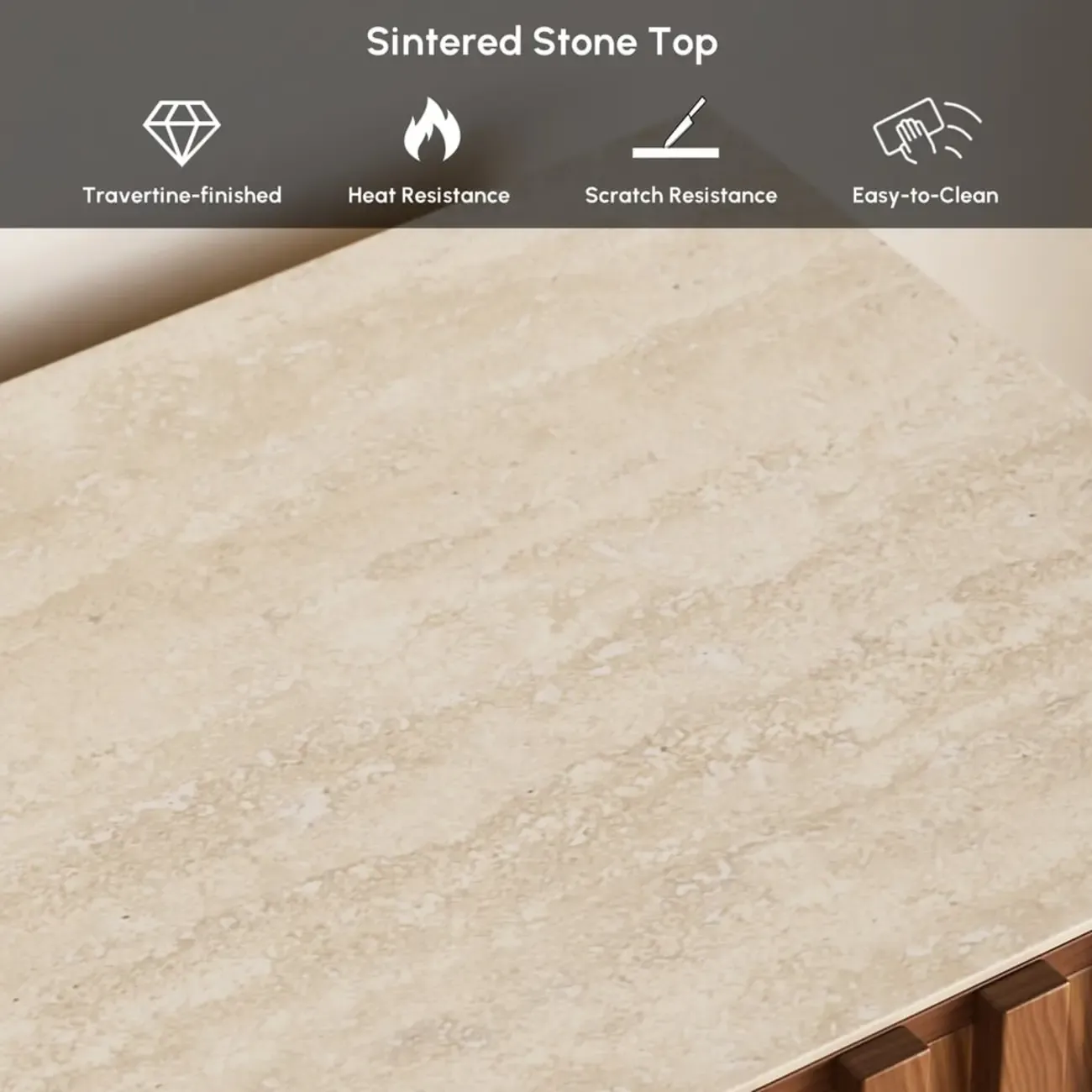 Mid-Century Wooden Slatted Walnut TV Stand with Doors Image - 9