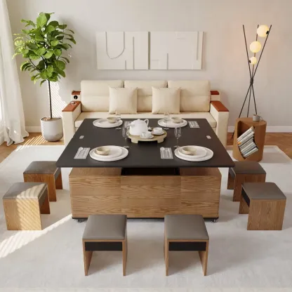 Large Wooden Lift-Top Coffee Table with Drawers & Cabinet Image - 5