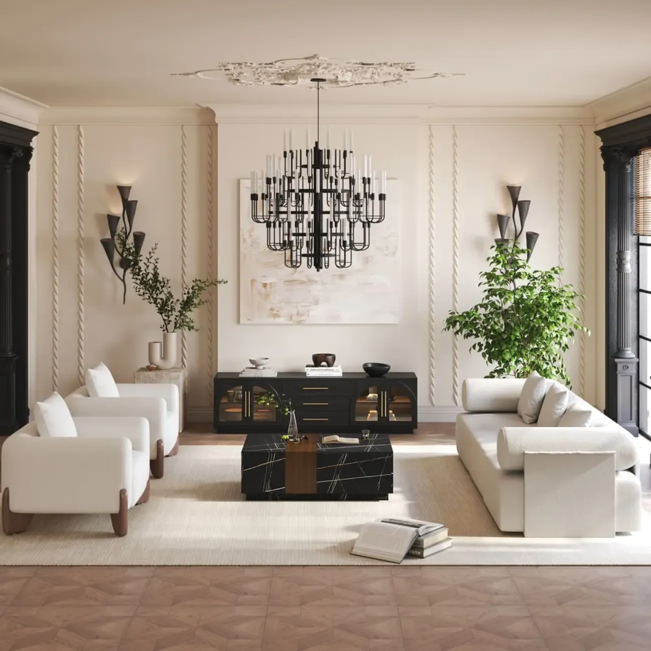 LED 3-Drawer Wooden Arched Glass Doors TV Stand Image - 6