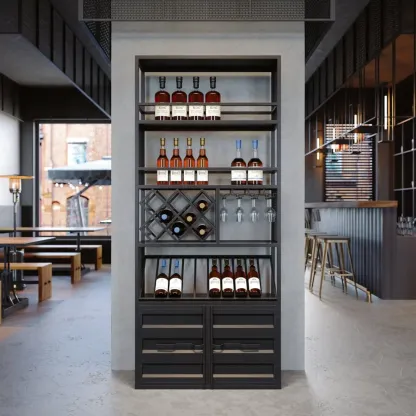 Industrial Freestanding Metal Wine Rack with Doors Image - 1