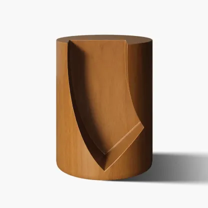 Round Walnut Wood Side Table with Open Storage for Couch Image - 7