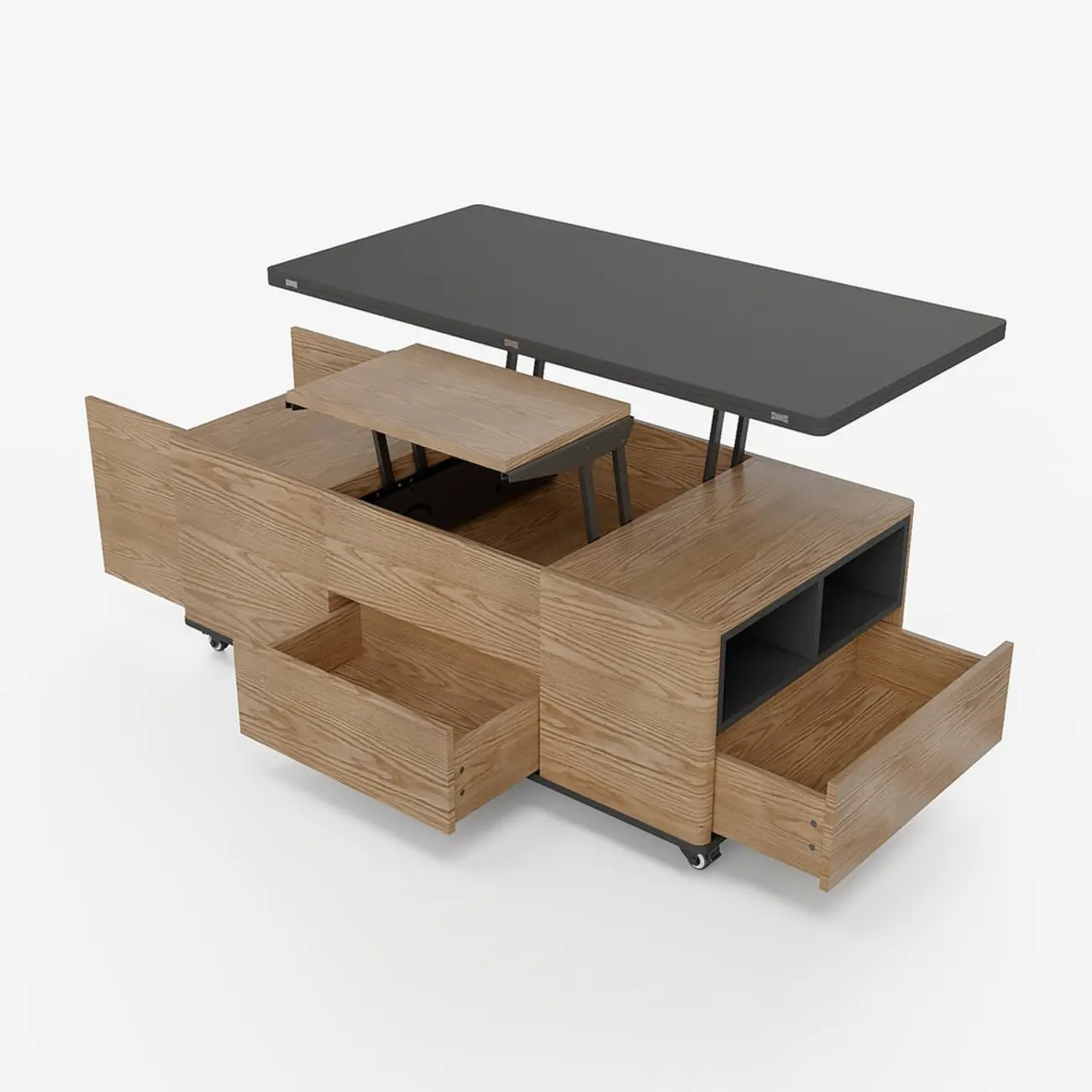 Large Wooden Lift-Top Coffee Table with Drawers & Cabinet Image - 21 | homeyfad