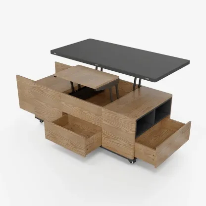 Large Wooden Lift-Top Coffee Table with Drawers & Cabinet Image - 21