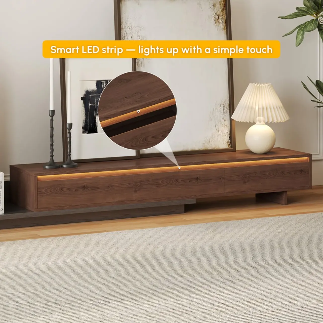 Mid-Century Walnut Extendable Wooden TV Stand with Drawers Image - 9 | homeyfad