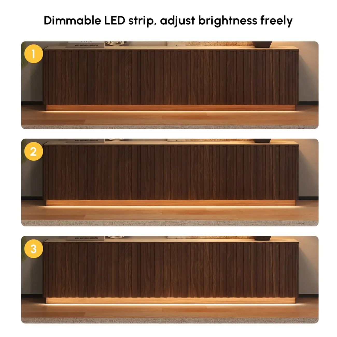 Mid-Century Wooden Slatted Walnut TV Stand with Doors Image - 11 | homeyfad