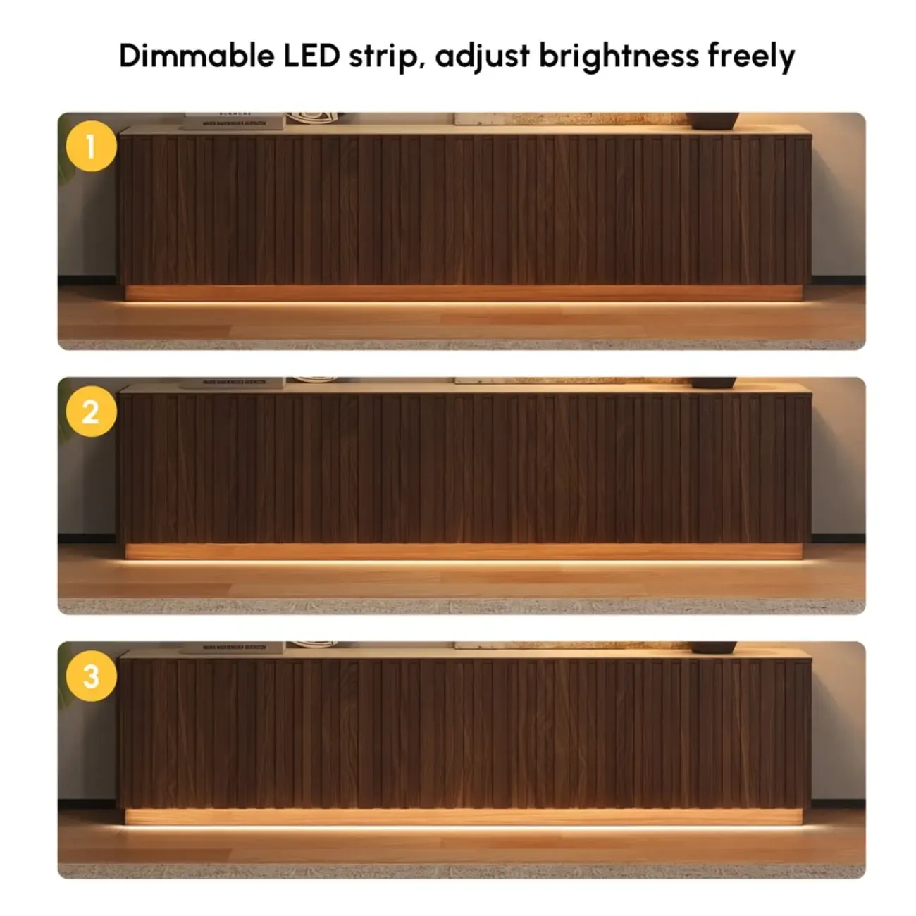 Mid-Century Wooden Slatted Walnut TV Stand with Doors Image - 11