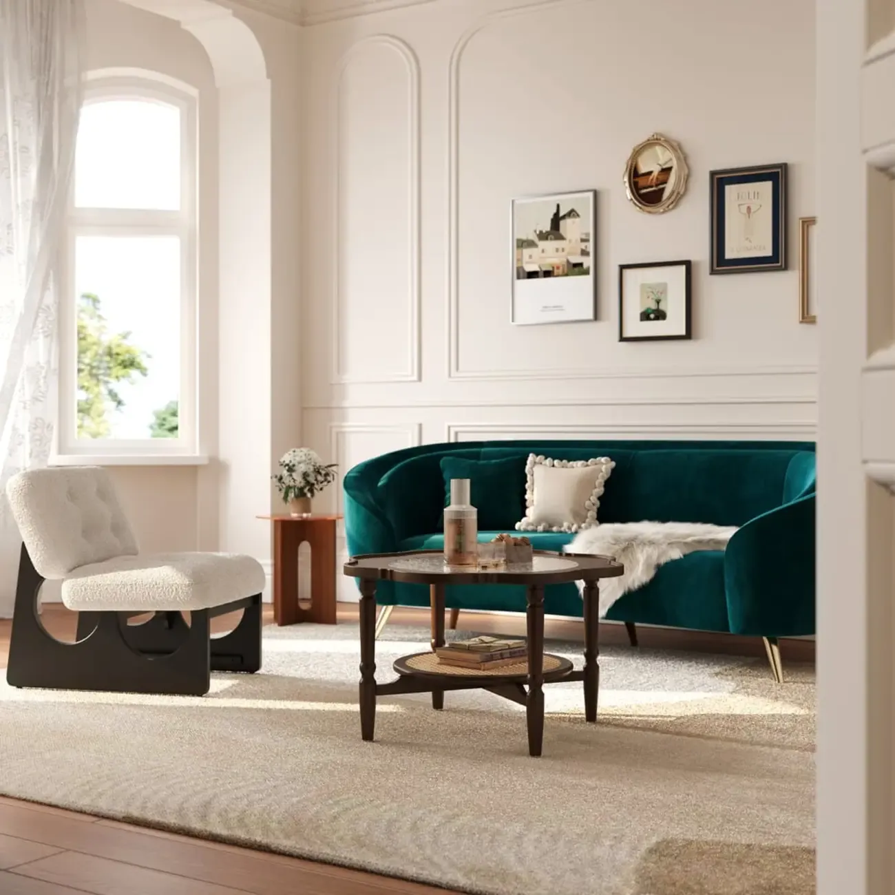 Classic 2-Layer Walnut Finish Wood Coffee Table in Glass Top Image - 9