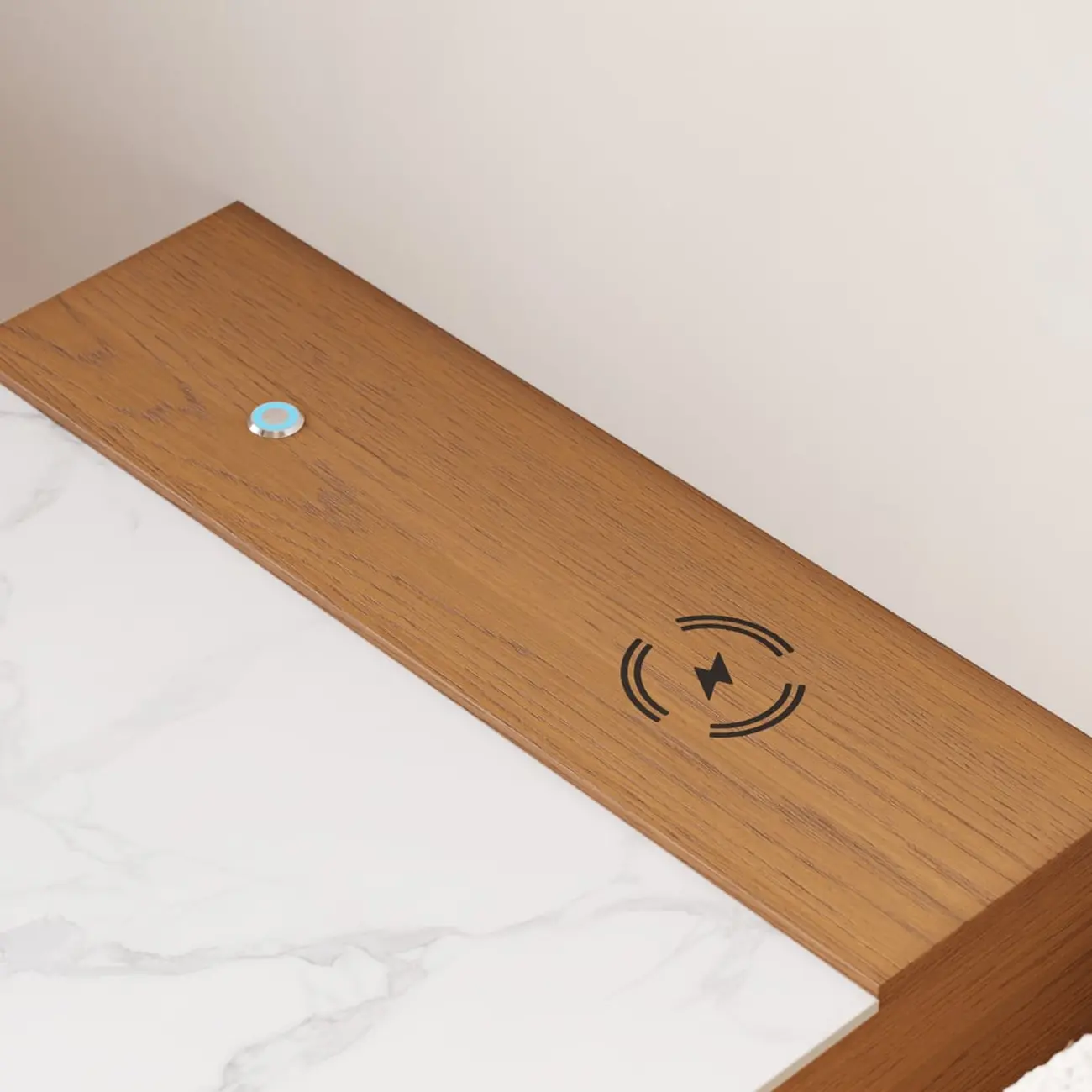 Wireless Cherry Wood Floating Nightstand with Drawers & Light Image - 9 | homeyfad