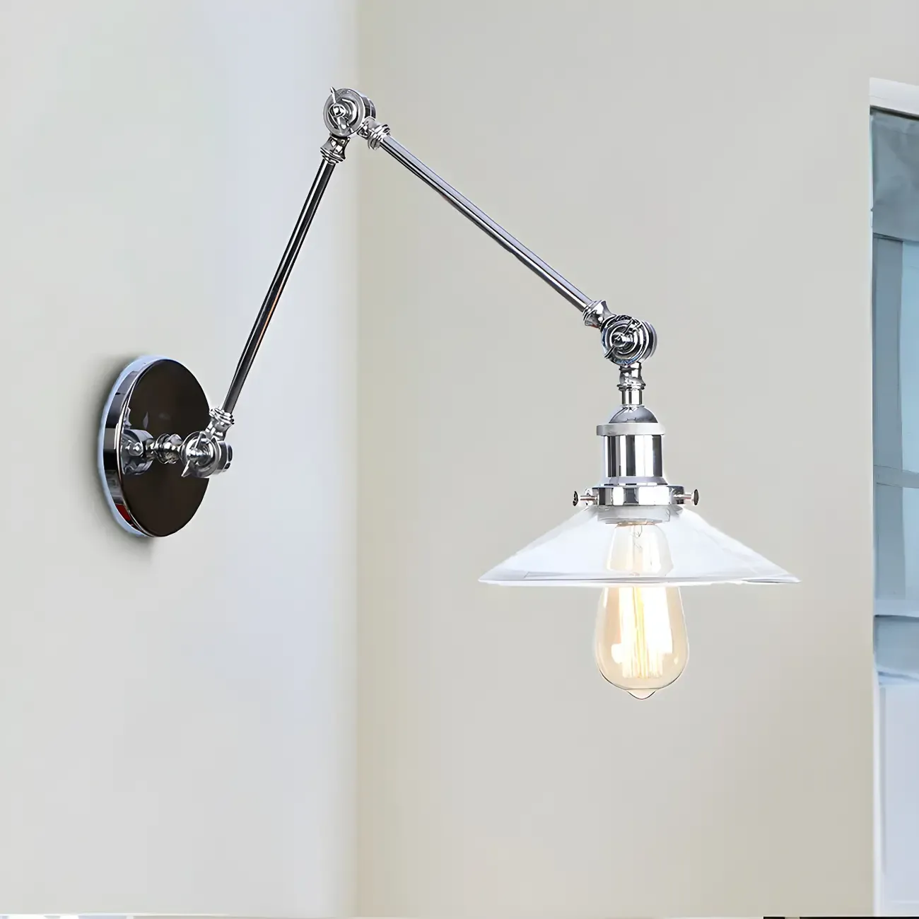 Industrial Clear Shade Sliver Swing Arm Wall Light Image - 1