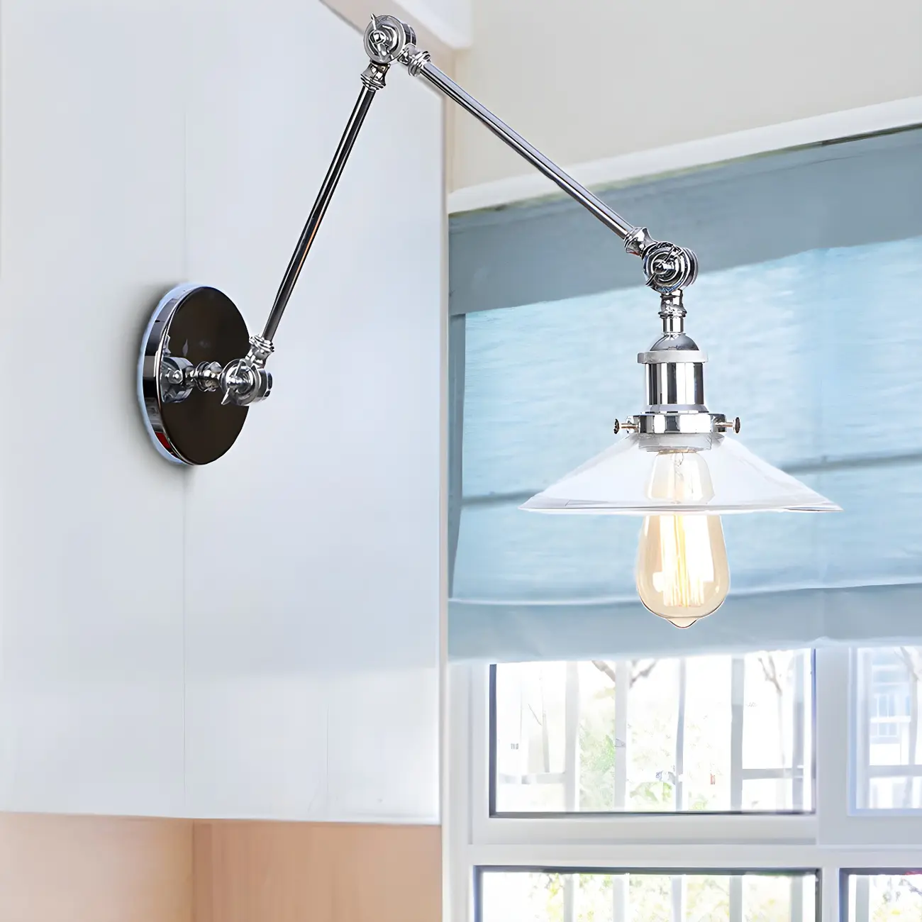 Industrial Clear Shade Sliver Swing Arm Wall Light Image - 2 | homeyfad