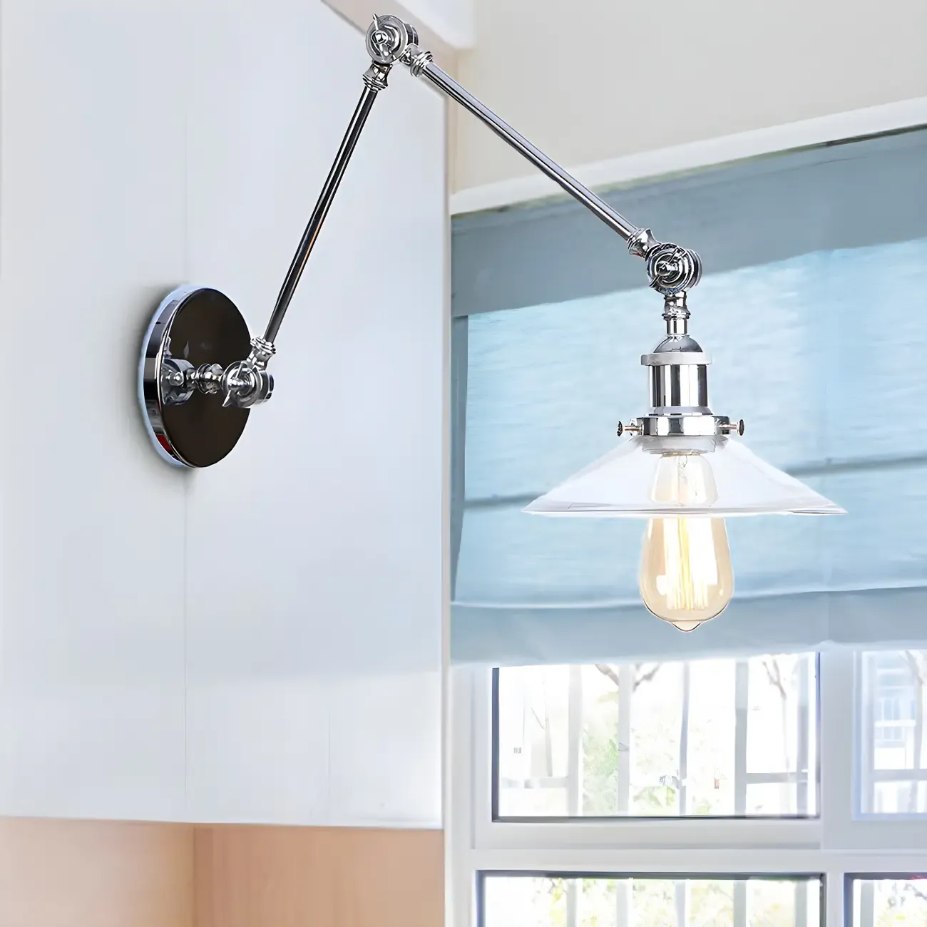 Industrial Clear Shade Sliver Swing Arm Wall Light Image - 2