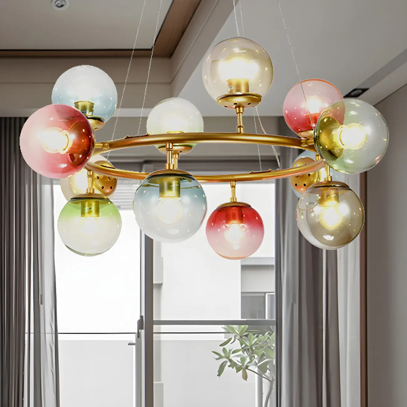 Modern Multi-Colored Ring Sphere Chandelier Image - 3 | homeyfad