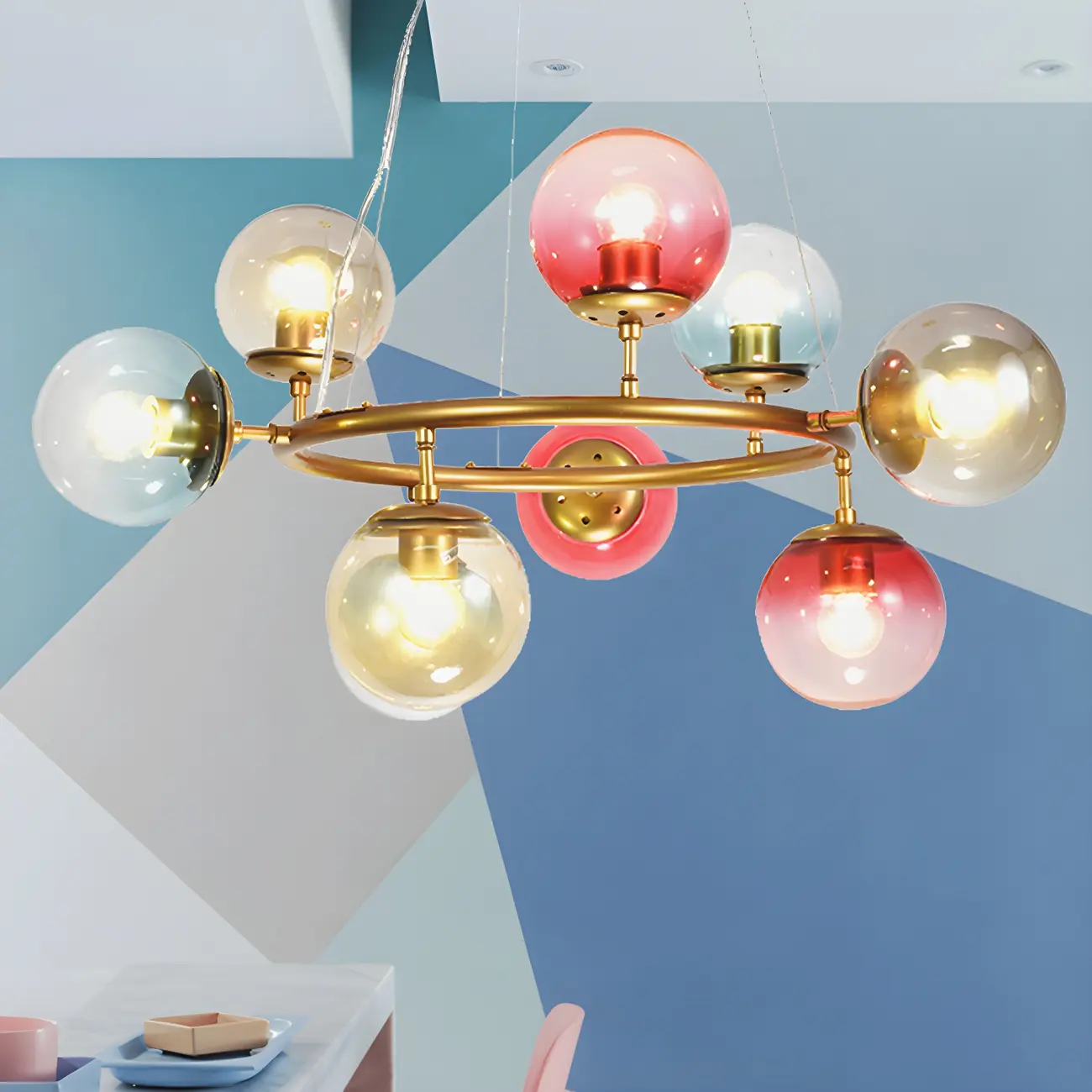 Modern Multi-Colored Ring Sphere Chandelier Image - 6 | homeyfad