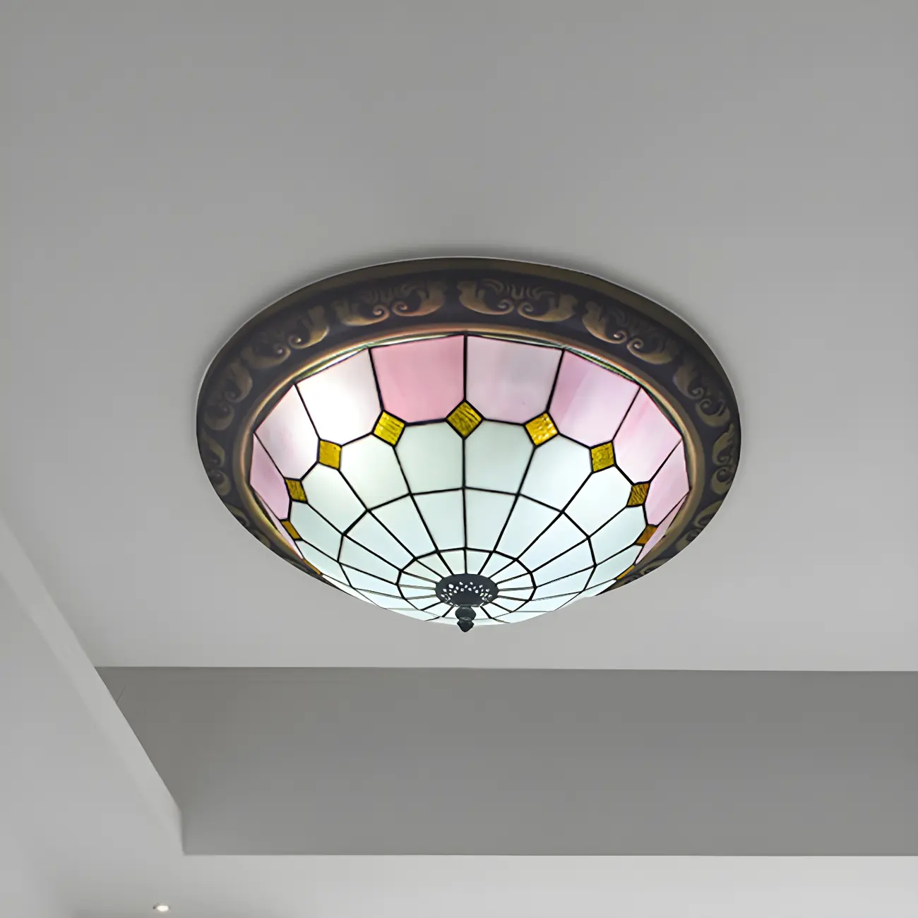 Vintage Stained Glass Dome Shade Flush Mount Ceiling Light | homeyfad