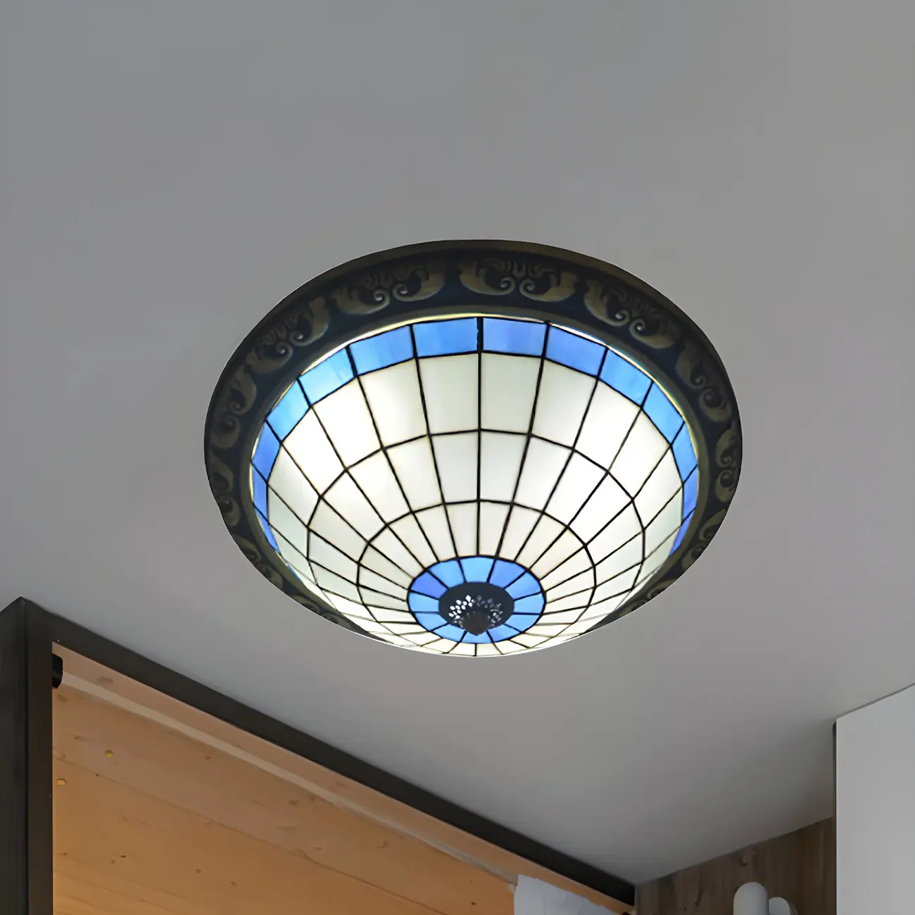 Vintage Stained Glass Dome Shade Flush Mount Ceiling Light | homeyfad