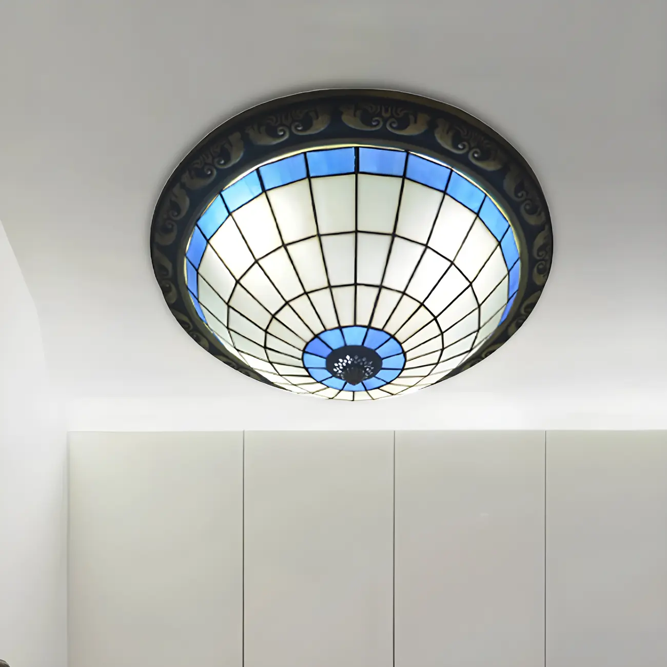 Vintage Stained Glass Dome Shade Flush Mount Ceiling Light | homeyfad