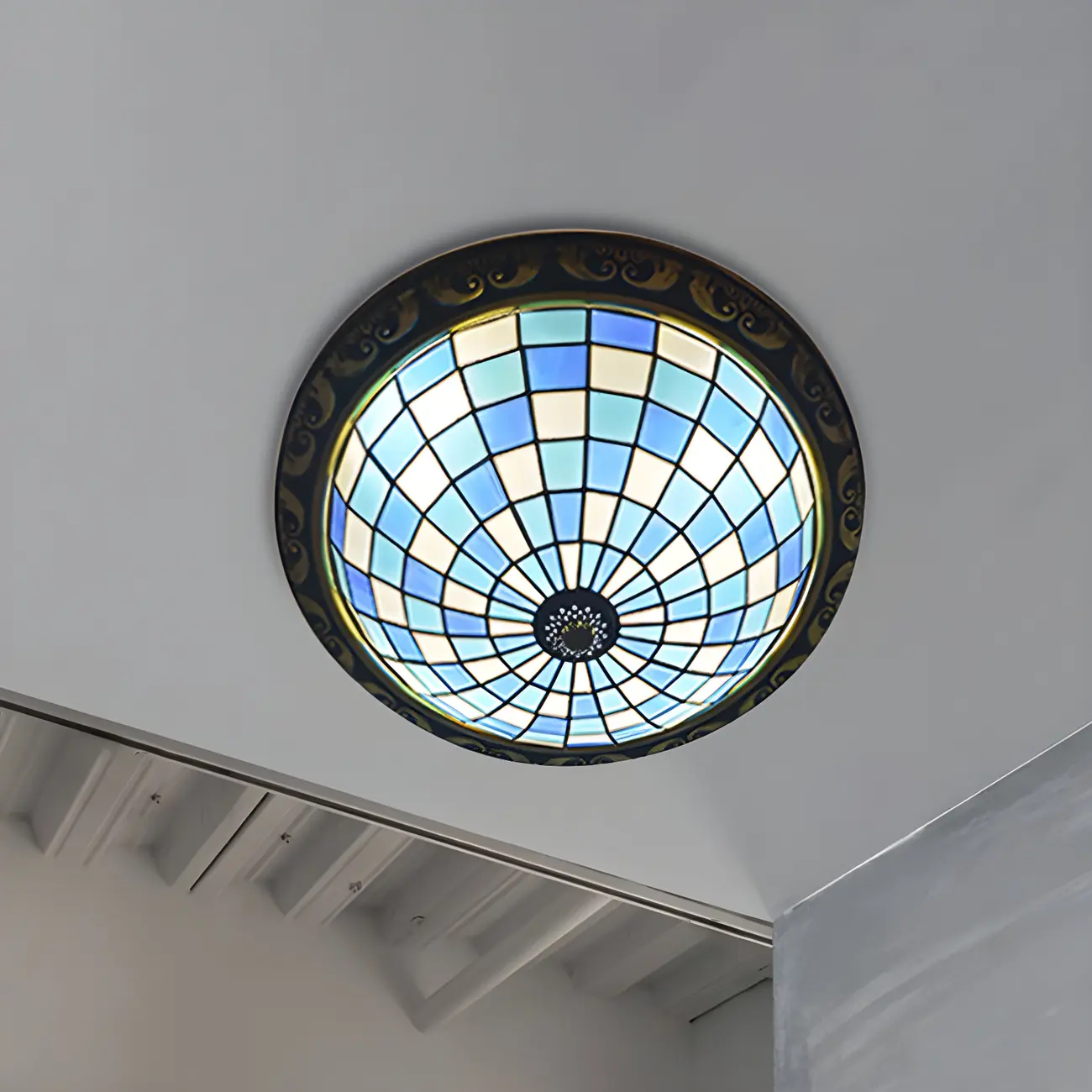 Vintage Stained Glass Dome Shade Flush Mount Ceiling Light | homeyfad