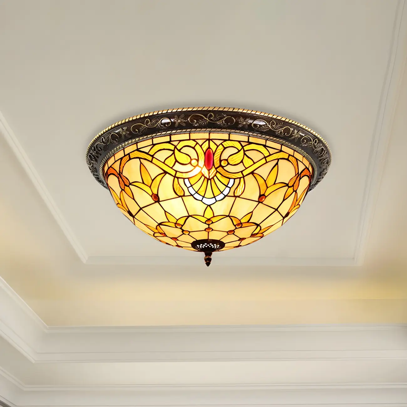 Vintage Stained Glass Dome Shade Flush Mount Ceiling Light | homeyfad