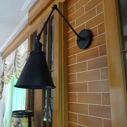 Tapered Metal Black Adjustable Swing Arm Wall Light Image - 1