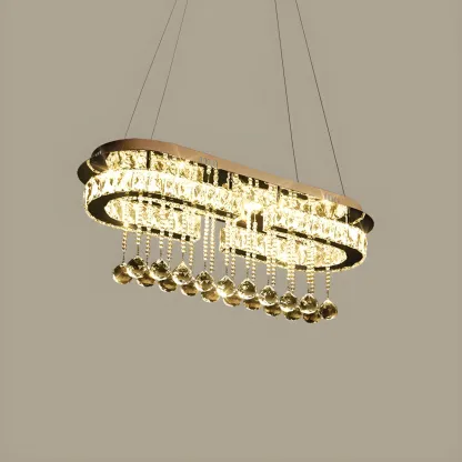 Luxury Crystal Rectangle LED Pendant Light for Kitchen Image - 4