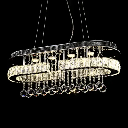 Luxury Crystal Rectangle LED Pendant Light for Kitchen Image - 5