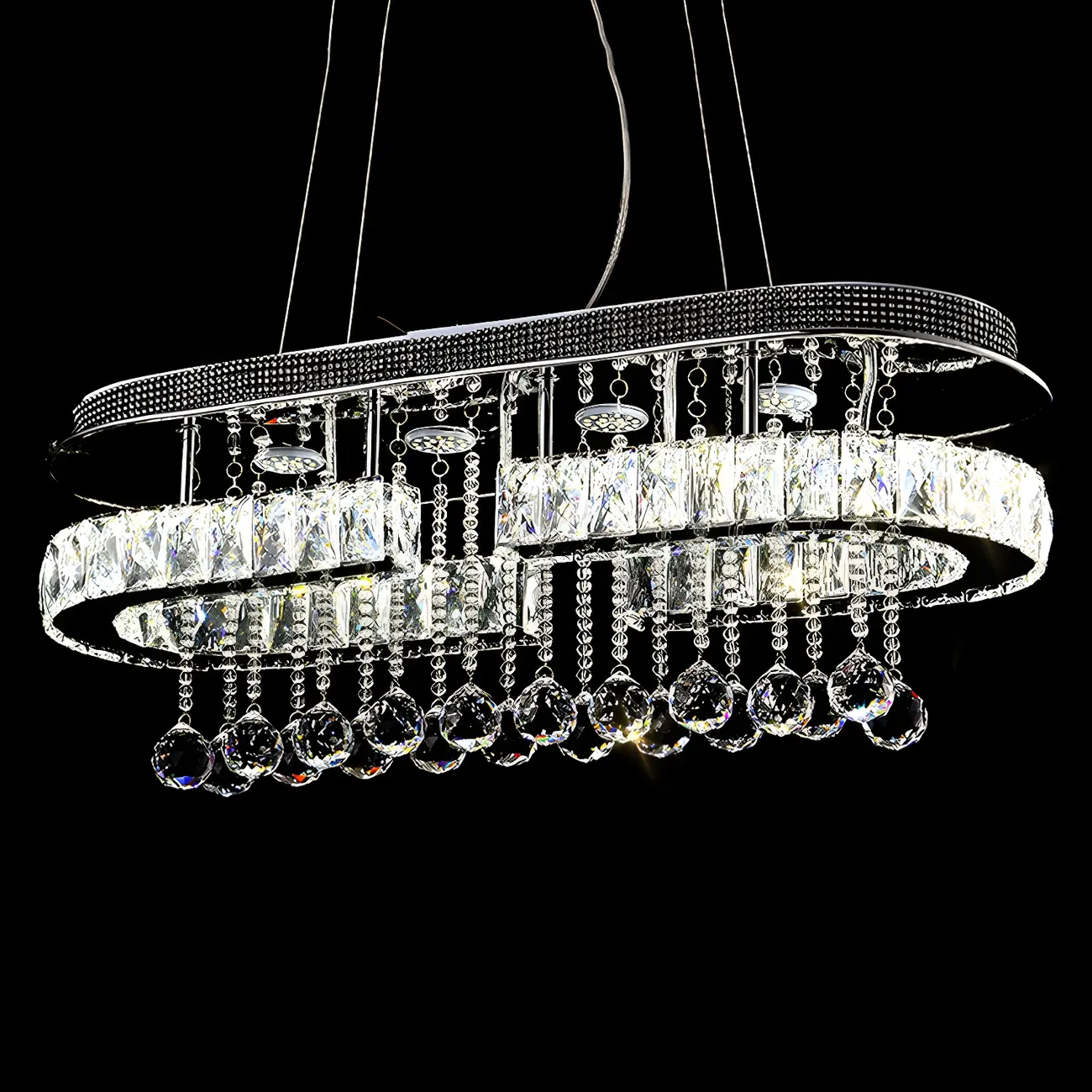 Luxury Crystal Rectangle LED Pendant Light for Kitchen Image - 6 | homeyfad