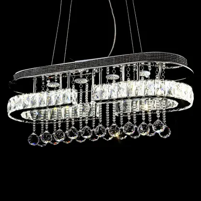 Luxury Crystal Rectangle LED Pendant Light for Kitchen Image - 6