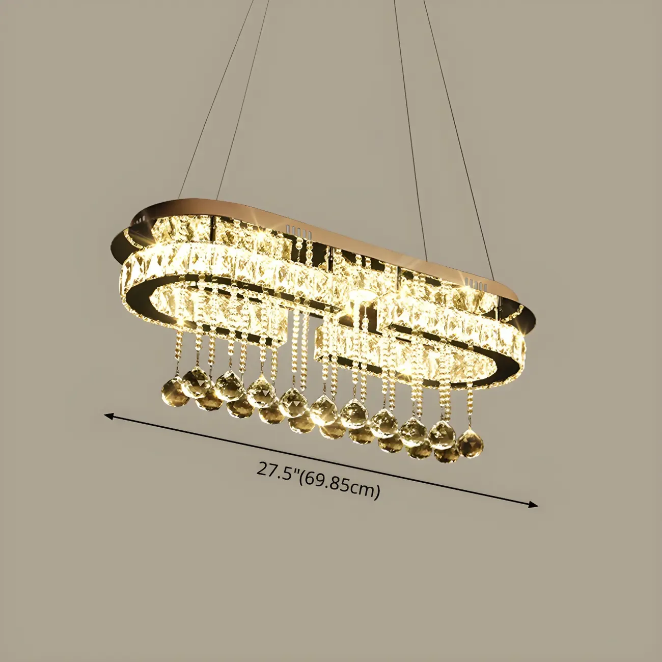 Luxury Crystal Rectangle LED Pendant Light for Kitchen Image - 7