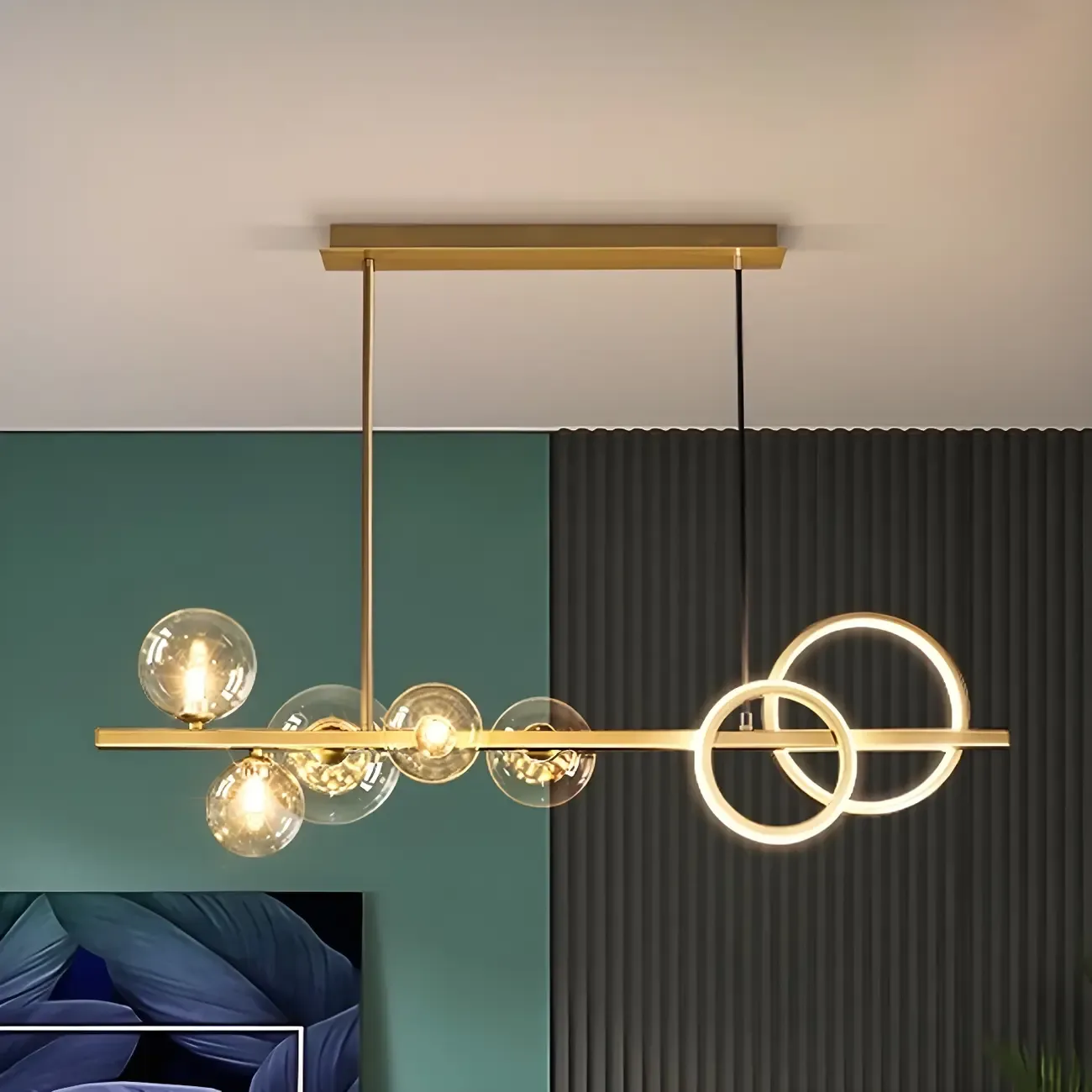 Modern Glass Gold Multi-Light Island Pendant Light Image - 1