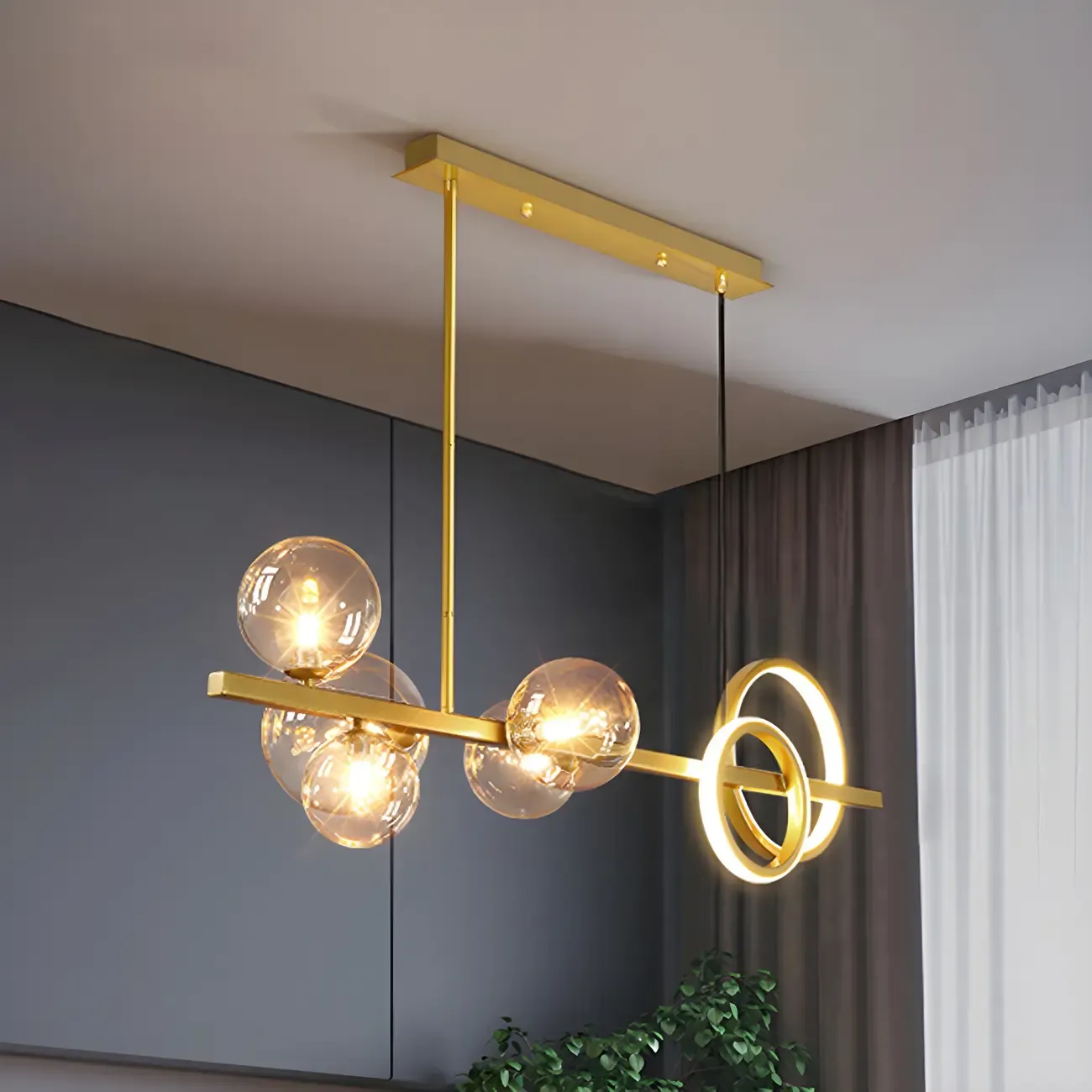 Modern Glass Gold Multi-Light Island Pendant Light Image - 6