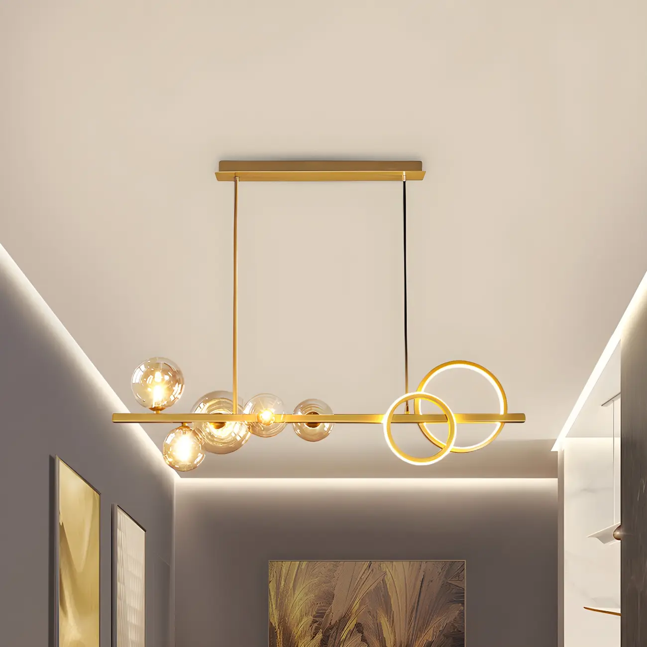 Modern Glass Gold Multi-Light Island Pendant Light Image - 38 | homeyfad