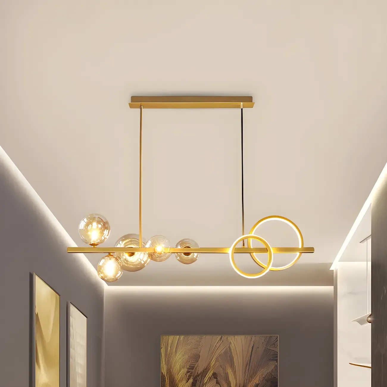 Modern Glass Gold Multi-Light Island Pendant Light Image - 38
