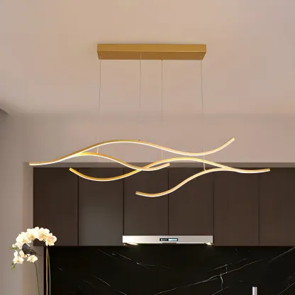 Modern Gold LED Wave Island Pendant Light for Kitchens Image - 4