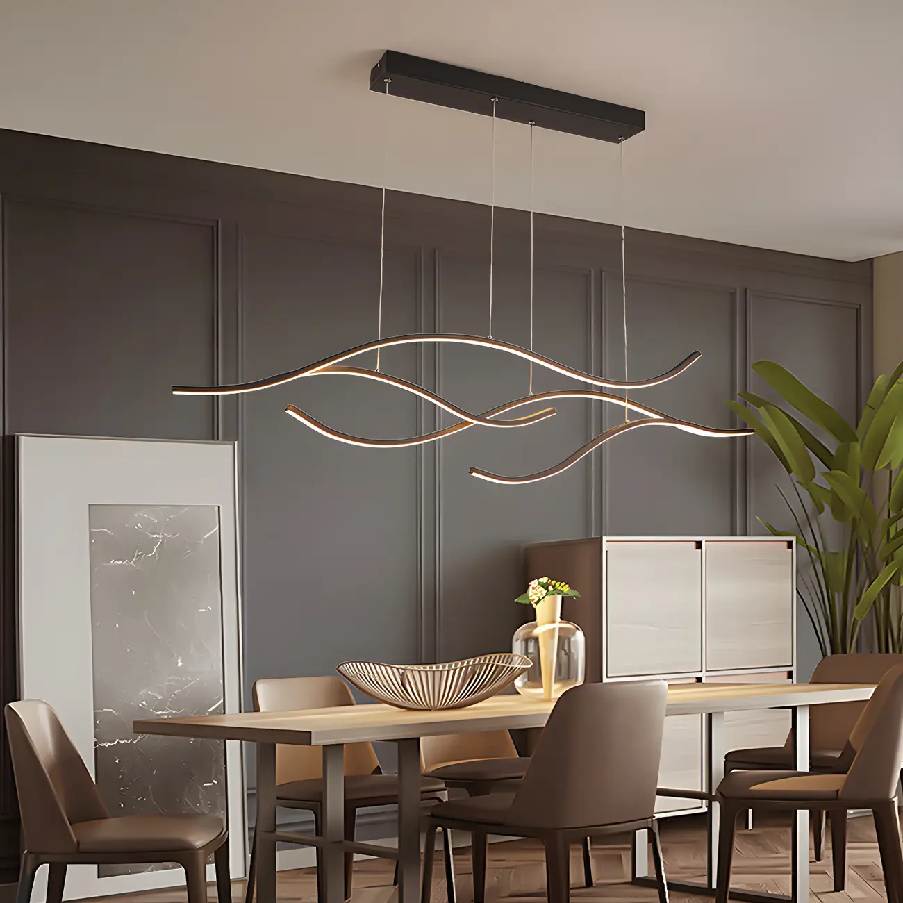 Modern Gold LED Wave Island Pendant Light for Kitchens Image - 1 | homeyfad