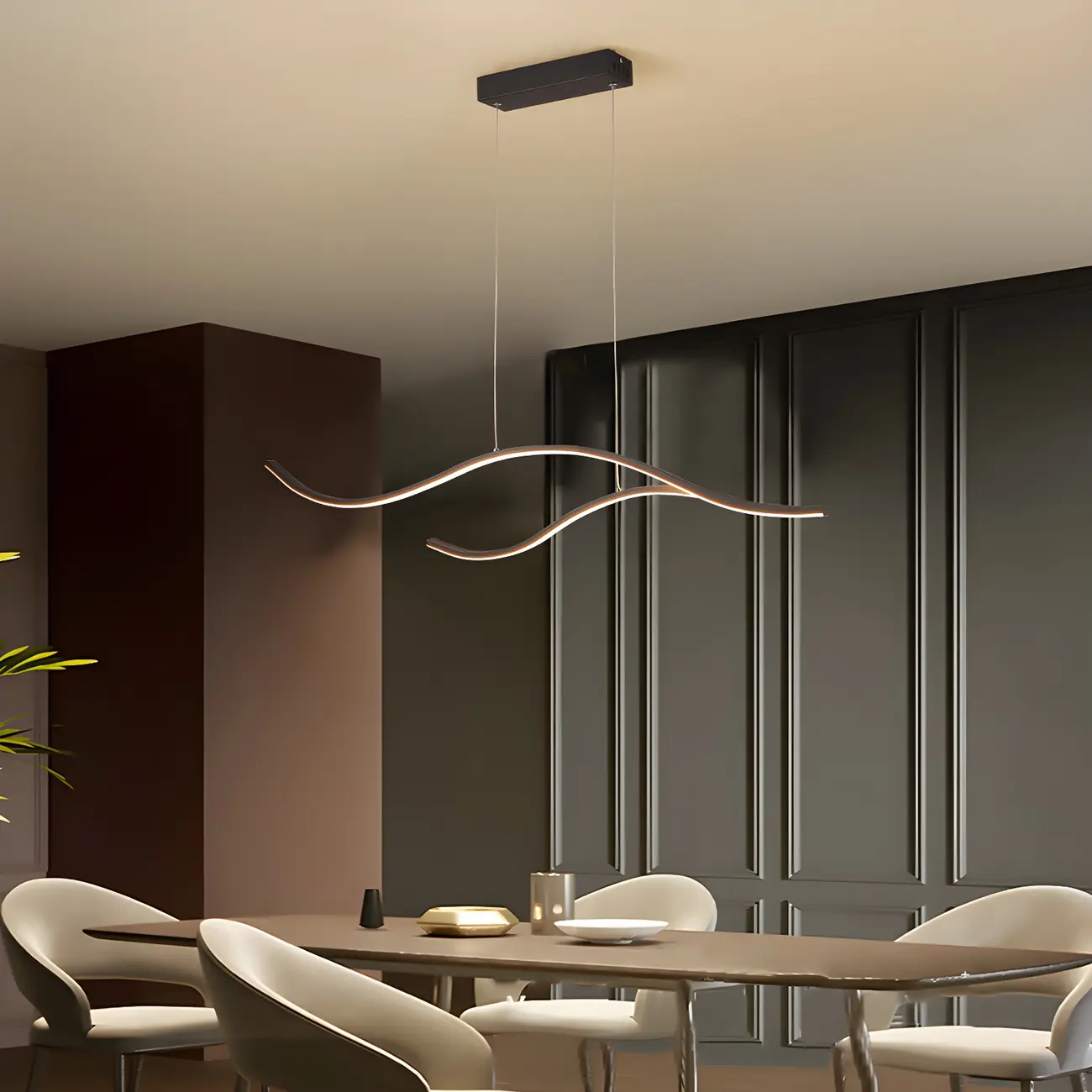 Modern Gold LED Wave Island Pendant Light for Kitchens Image - 3 | homeyfad