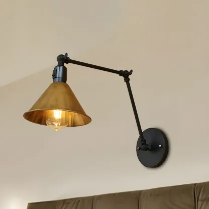 Industrial Metal Black Antique Brass Swing Arm Wall Light Image - 1