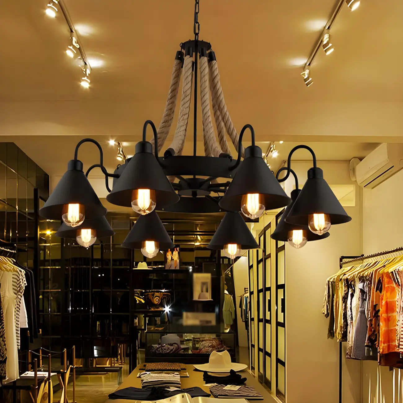 Black Metal Vintage Rope Rustic Chandelier Light | homeyfad