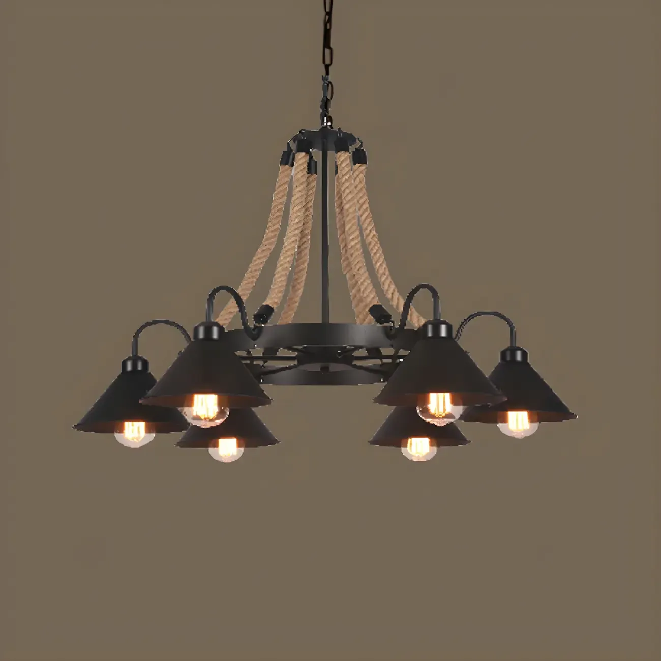 Black Metal Vintage Rope Rustic Chandelier Light