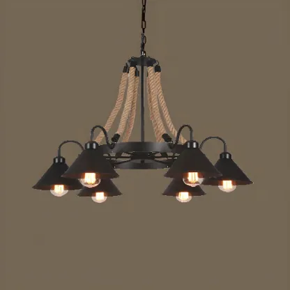 Black Metal Vintage Rope Rustic Chandelier Light