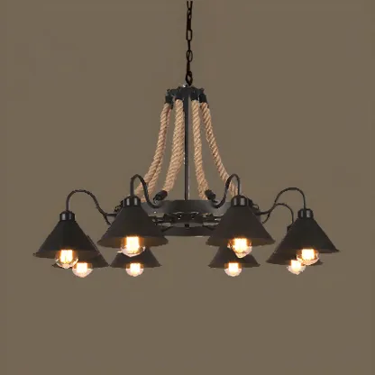 Black Metal Vintage Rope Rustic Chandelier Light