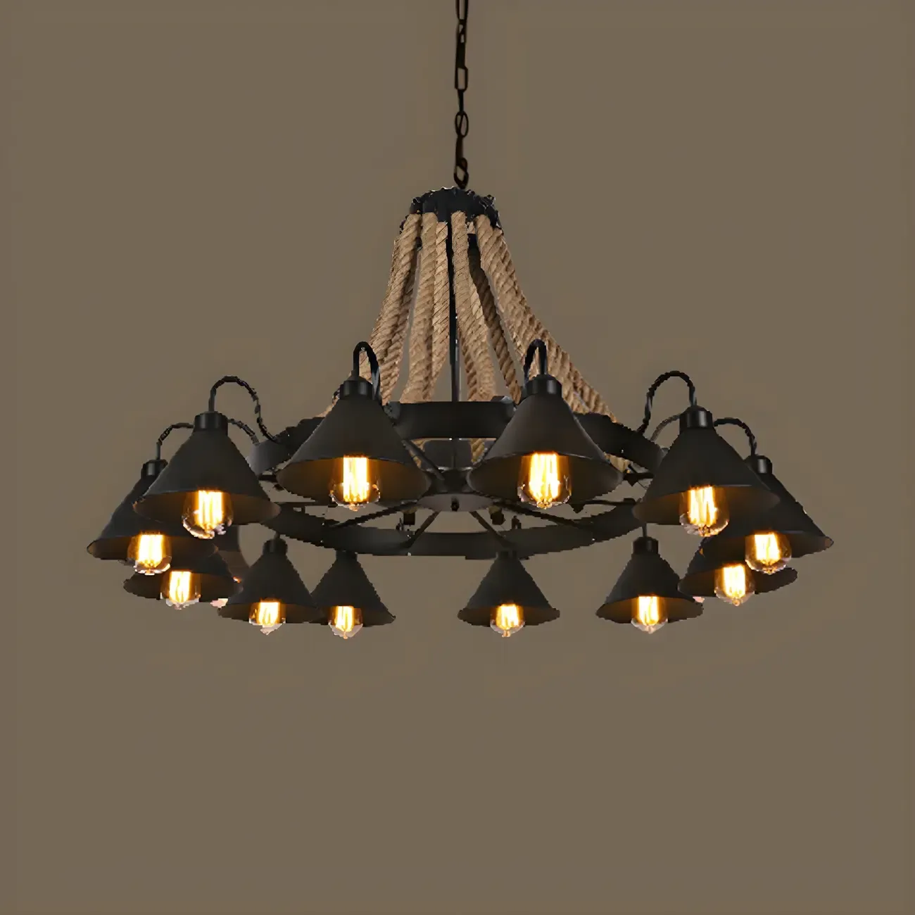 Black Metal Vintage Rope Rustic Chandelier Light