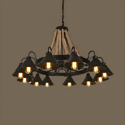 Black Metal Vintage Rope Rustic Chandelier Light