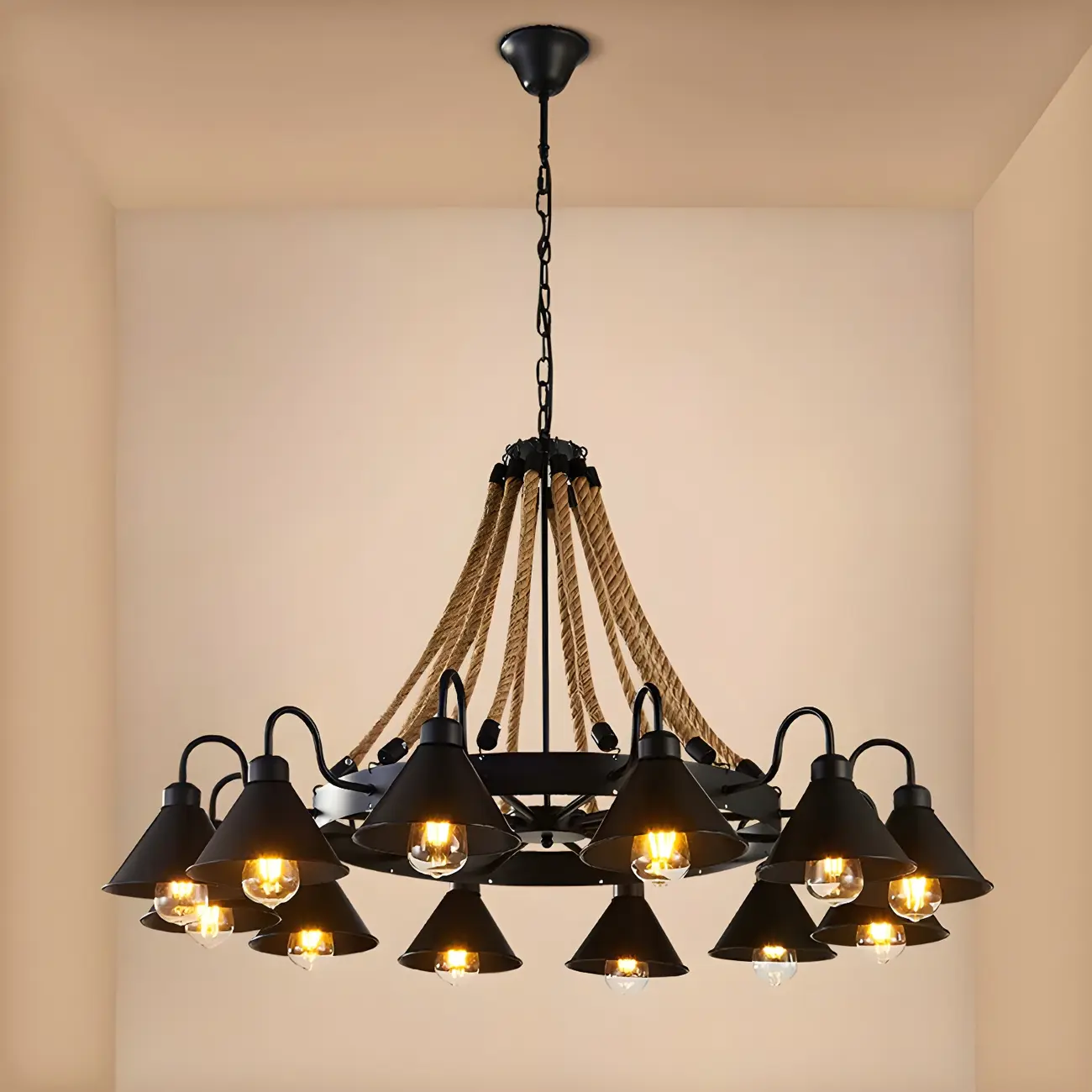 Black Metal Vintage Rope Rustic Chandelier Light | homeyfad