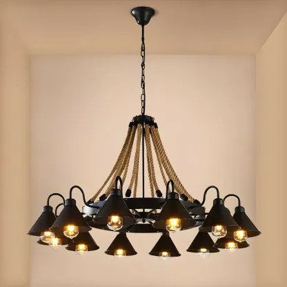 Black Metal Vintage Rope Rustic Chandelier Light