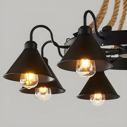 Black Metal Vintage Rope Rustic Chandelier Light