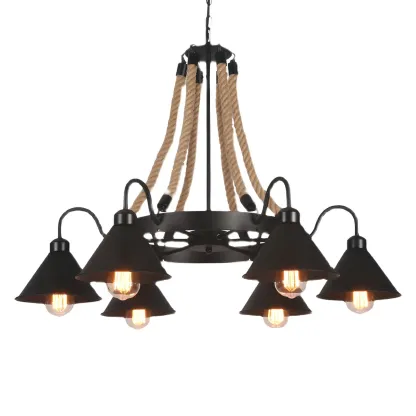 Black Metal Vintage Rope Rustic Chandelier Light