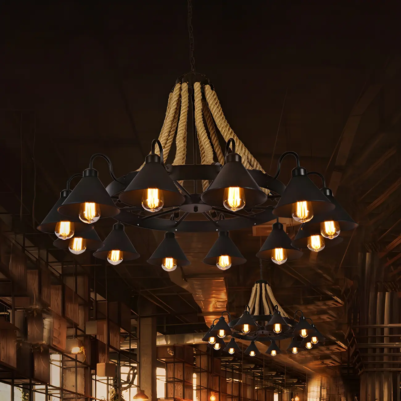 Black Metal Vintage Rope Rustic Chandelier Light | homeyfad