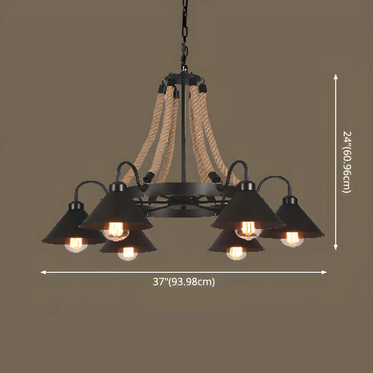 Black Metal Vintage Rope Rustic Chandelier Light