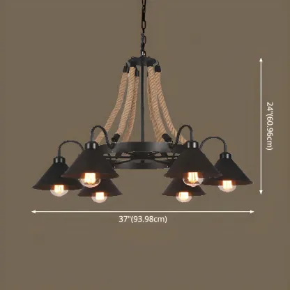 Black Metal Vintage Rope Rustic Chandelier Light
