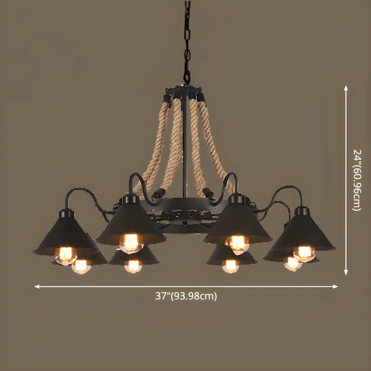 Black Metal Vintage Rope Rustic Chandelier Light